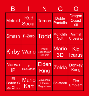 Nintendo Switch 2 Bingo Card