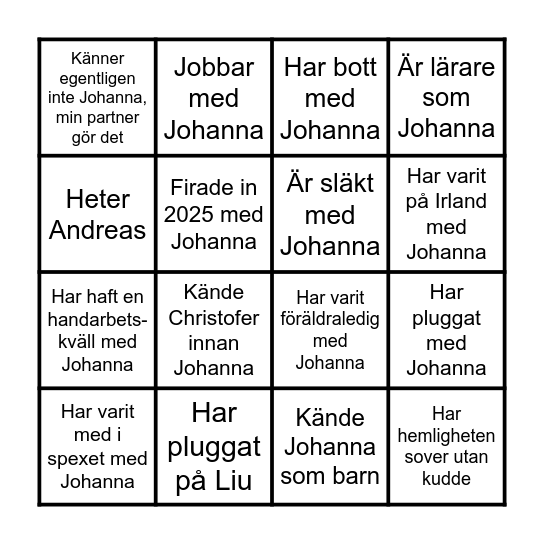 Vem har med Johanna? Bingo Card