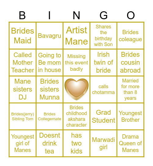 Bridal Shower Bingo Card