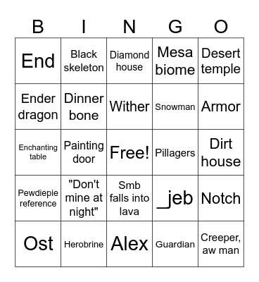 Minecraft movie bingo card Bingo Card