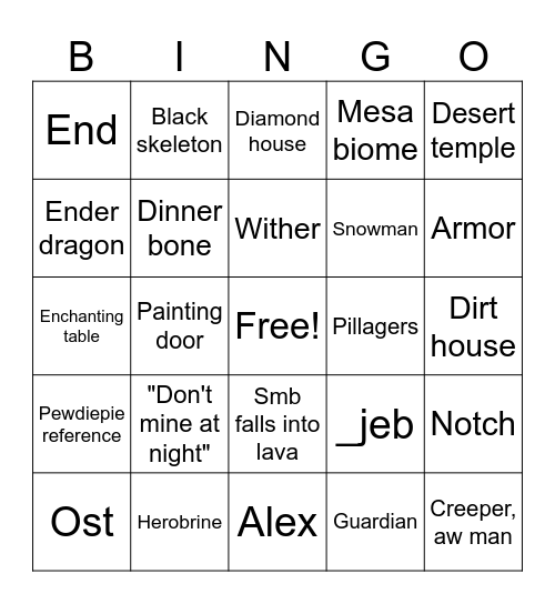Minecraft movie bingo card Bingo Card