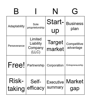 Entrepreneurship Bingo Card