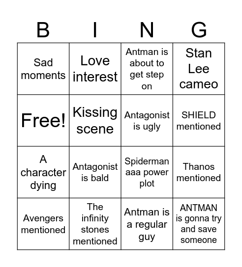 Bingo : Antman Bingo Card