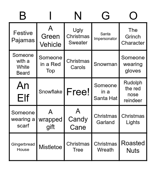 Christmas Shopping Bingo Card