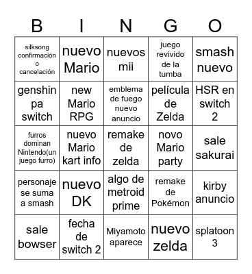 bingo nintendo Bingo Card