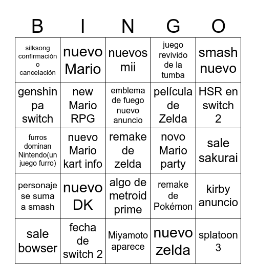 bingo nintendo Bingo Card