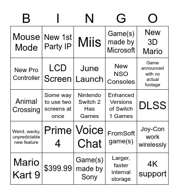 Switch 2 Direct Bingo Card