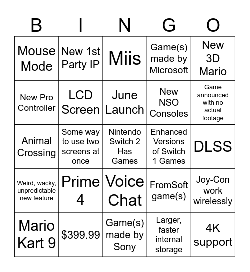 Switch 2 Direct Bingo Card