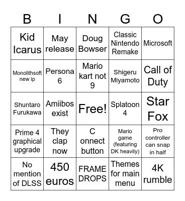Switch 2 Direct Bingo Card