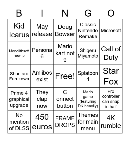 Switch 2 Direct Bingo Card