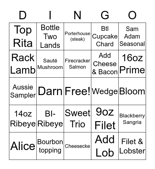 OUTBACK STEAKOUSE Bingo Card