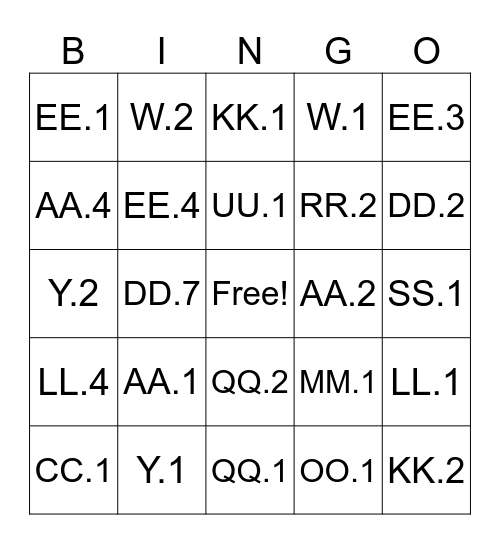 IXL Vocabulary & Grammar Bingo Card