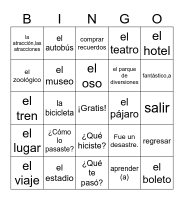 Realidades 1 Capítulo 8A Bingo Card