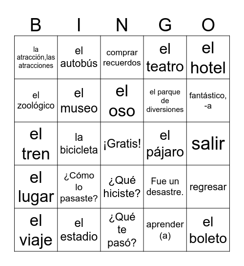 Realidades 1 Capítulo 8A Bingo Card
