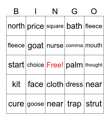 ENGLISH LEXICAL SET Bingo Card
