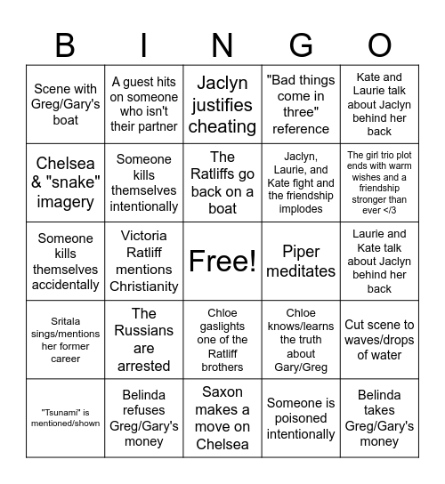 White Lotus S3 Finale Bingo Card