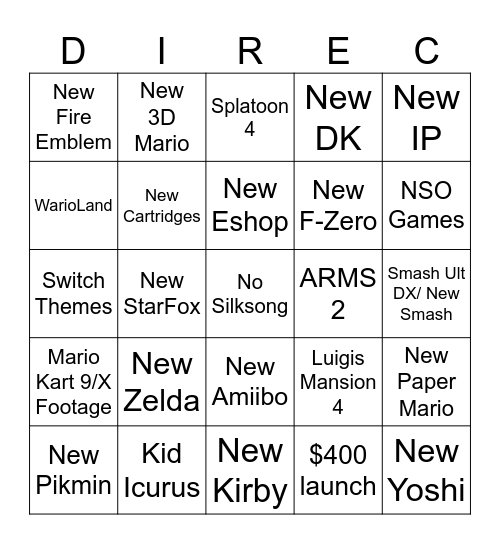 Switch 2 Showcase Bingo Card