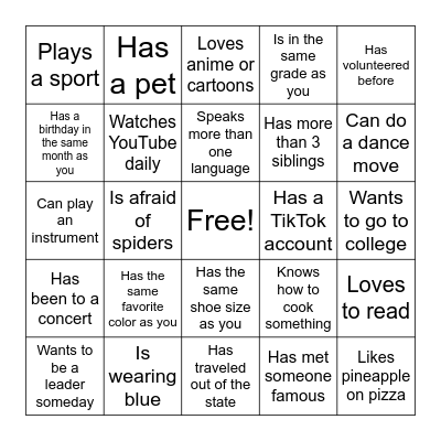 Find Someone Who... Bingo Card
