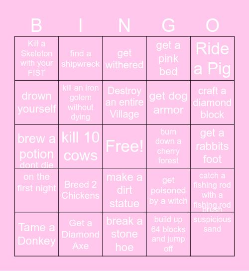 Minecraft Bingo! Bingo Card