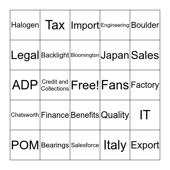 NMB Bingo Card