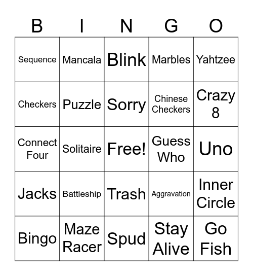Games Bingo Card