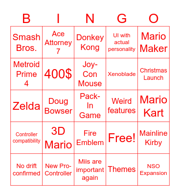 Nintendo Switch 2 Direct 2.4.25 Bingo Card