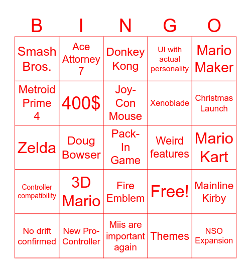 Nintendo Switch 2 Direct 2.4.25 Bingo Card