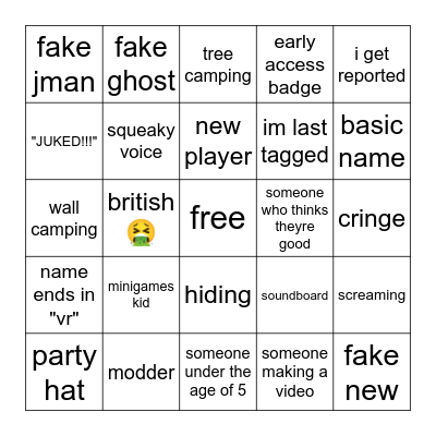 Gorilla Tag Bingo Card