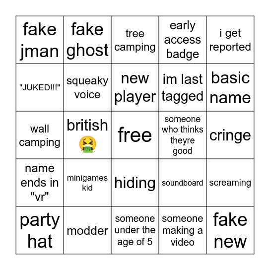 Gorilla Tag Bingo Card