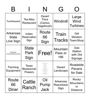 Travel BINGO New Mexico Bingo Card