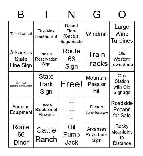 Travel BINGO New Mexico Bingo Card