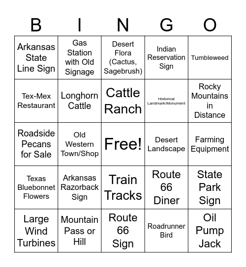 Travel Bingo New Mexico Bingo Card