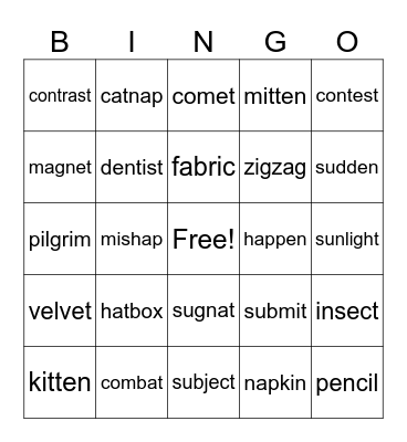 Multisyllabic Words Bingo Card