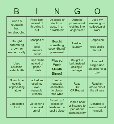Earth Month Bingo - WHQ Bingo Card