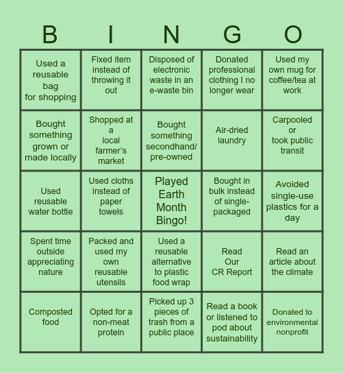 Earth Month Bingo - WHQ Bingo Card