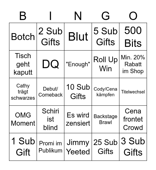 RAW Watchparty Bingo Card