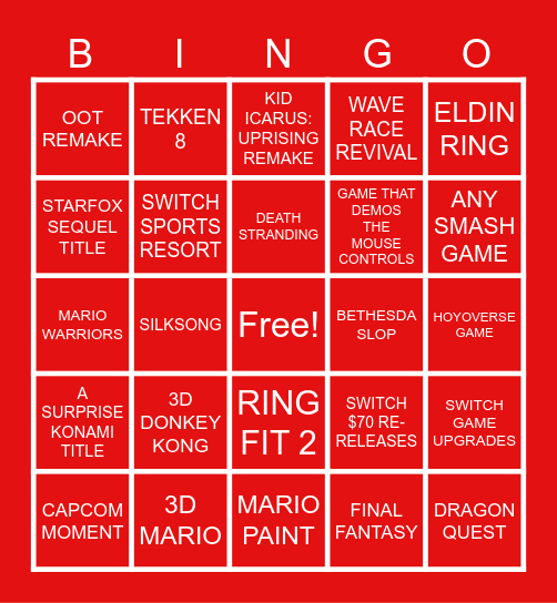 Switch 2 event Bingo Card