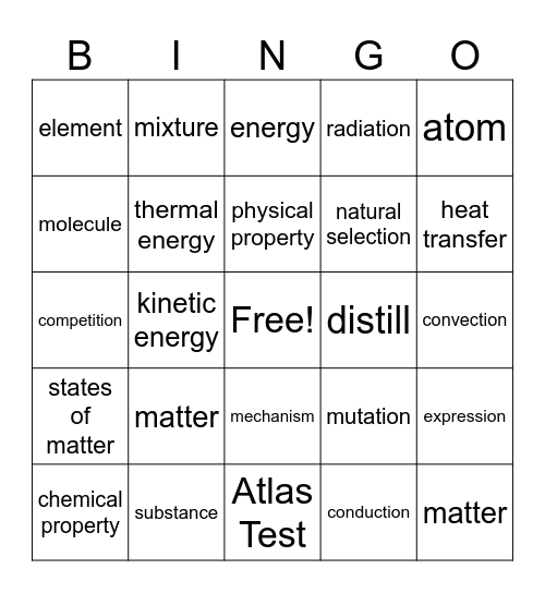Science Vocabulary Bingo Card