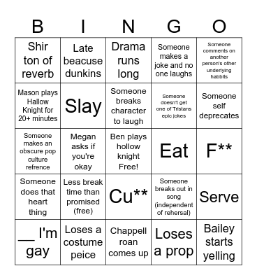 Drama Bingo Card