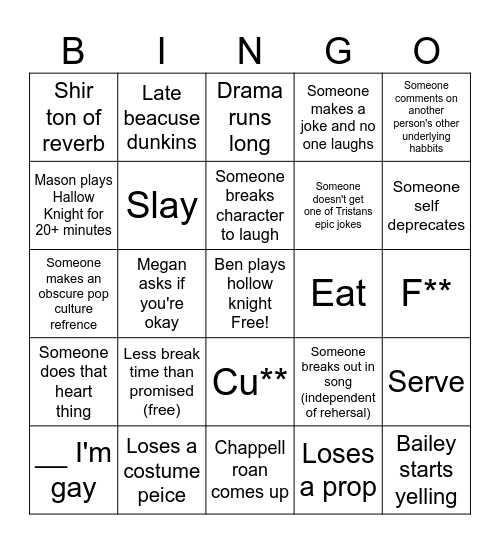 Drama Bingo Card