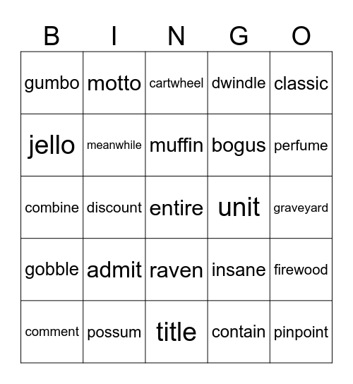 Syllable Division Bingo Card