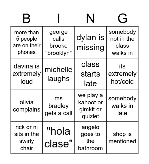 spanish bingo Card