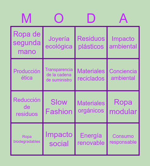 Bingo de la Moda Sostenible Bingo Card