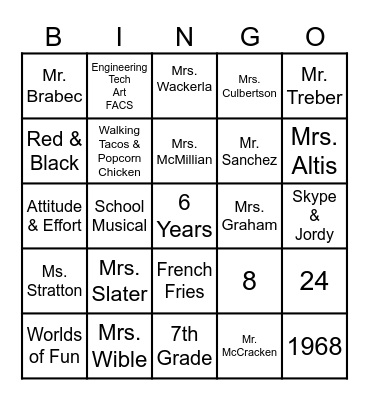ELL Family Night Bingo Card
