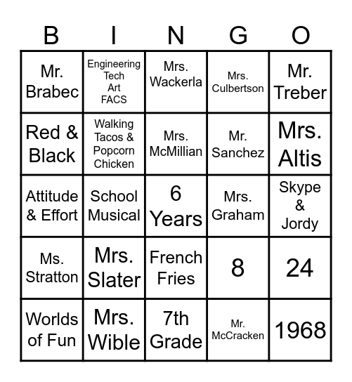 ELL Family Night Bingo Card