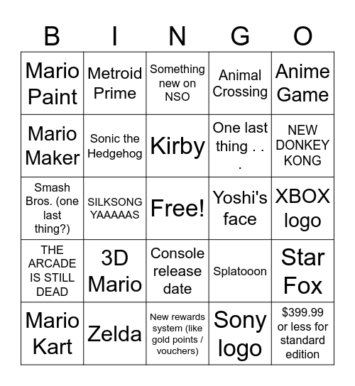 Switch 2 Direct #1 Bingo Card