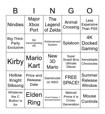 Switch 2 Direct Predictions Bingo Card