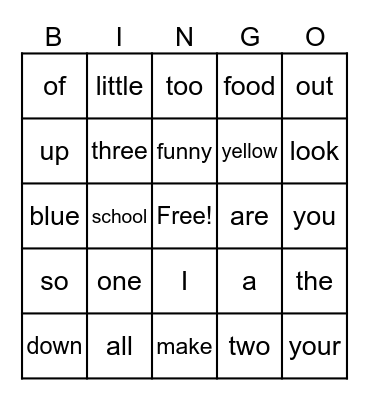 Tricky Word BINGO Card