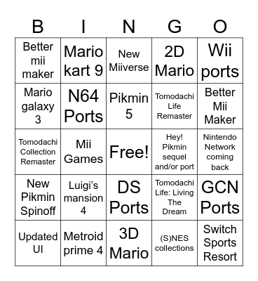 Switch 2 Bingo Card