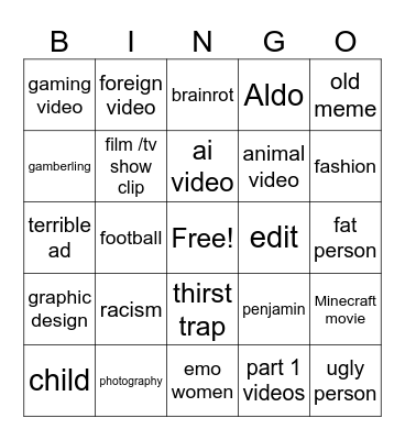 instagram Bingo Card